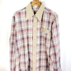 Vtg Sears Mens Store Shirt Large Multicolor Plaid Button Front Retro Jeans Joint